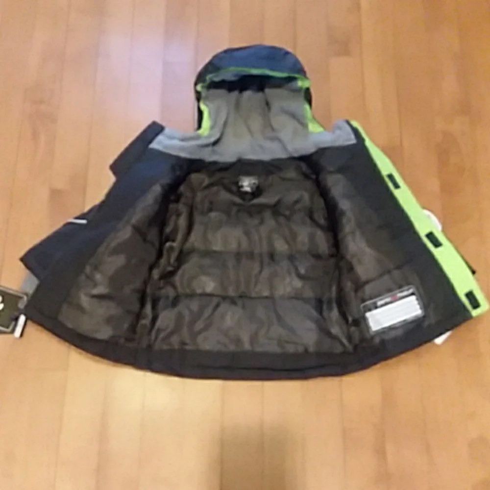 ZeroXposur Boys Black Gray Camo Jacket with Neon Green Bib Snow Pants